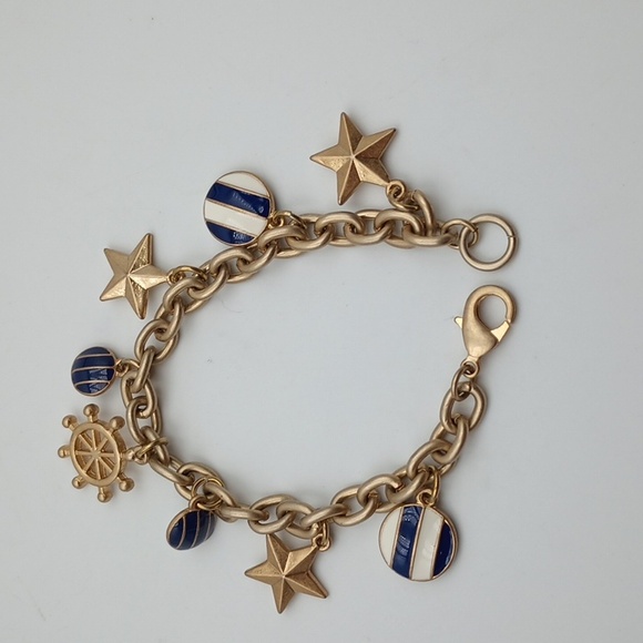 Charm Bracelet Nautical 7” Long Beachy Playful Gold Whimsical Kitschy - Picture 6 of 6